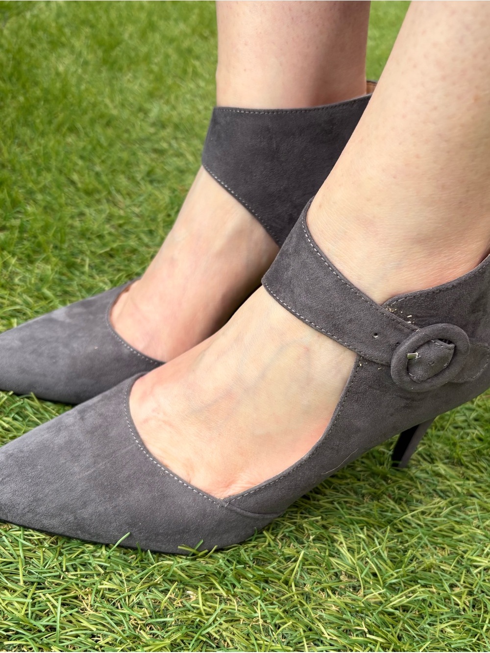 Nine West Gray Suede Pointed Mary Jane Heels